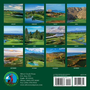 Golf course calendar with scenic views for each month, featuring a green border and Silver Creek Press branding.