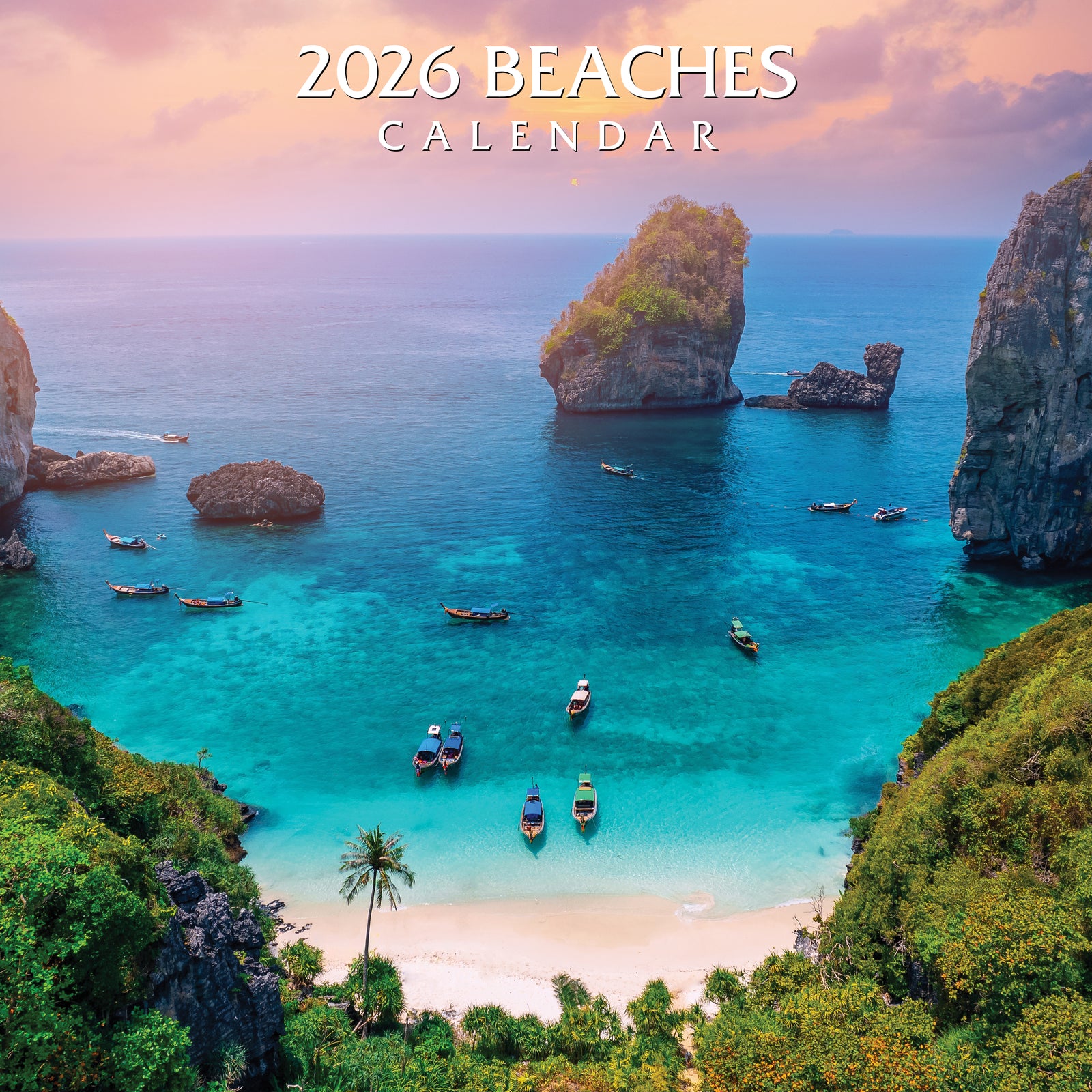2026 Beaches calendar cover with a scenic beach and turquoise water.