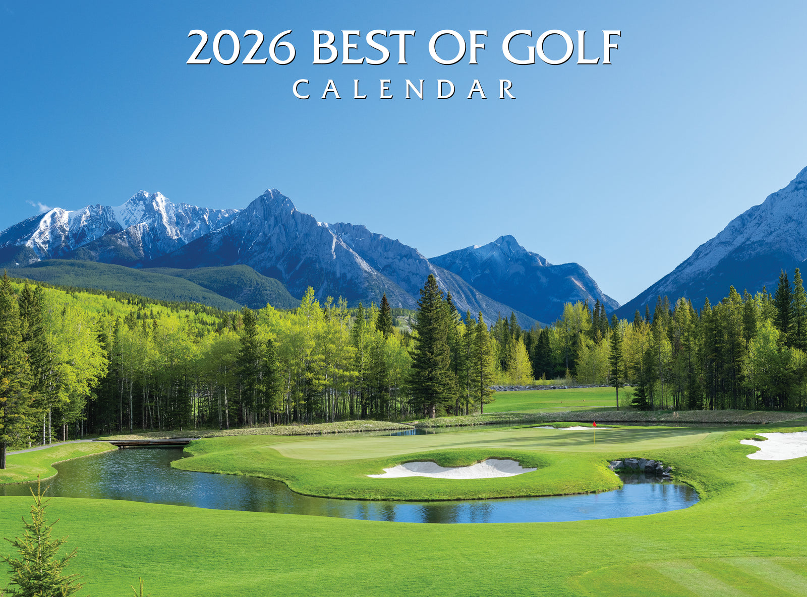 Golf calendar cover with a scenic golf course and mountains in the background