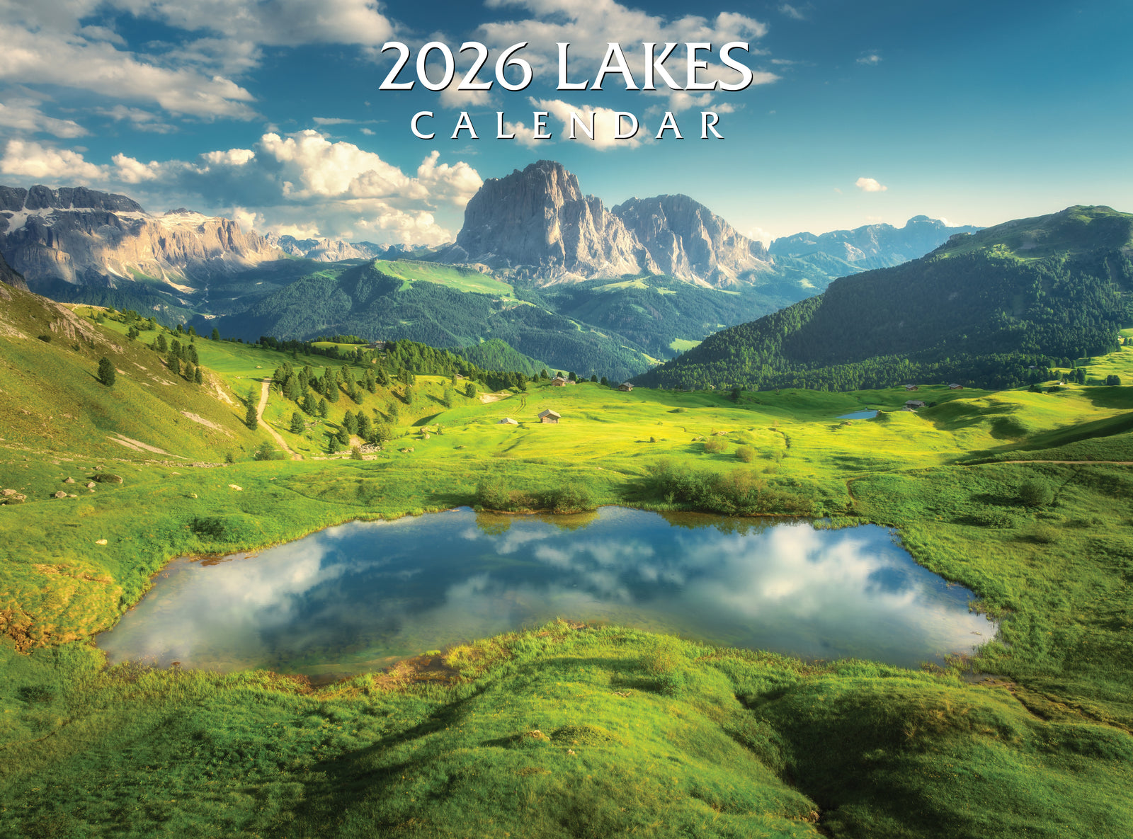 2026 Lakes calendar with a scenic mountain landscape featuring a lake.