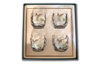 Roly Poly Glasses - Hand blown, Set of four 11 Oz. glasses (Waterfowl, Trout, & Upland Birds)